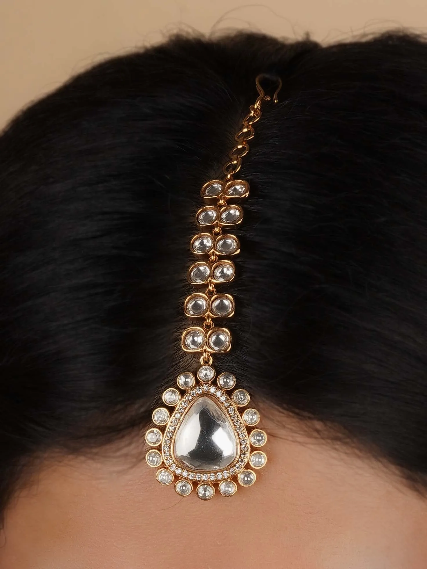 White Color Gold Plated Faux Polki Maangteeka - PK-T24