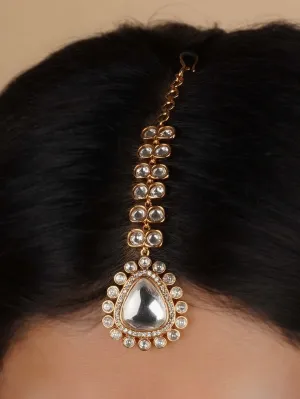 White Color Gold Plated Faux Polki Maangteeka - PK-T24