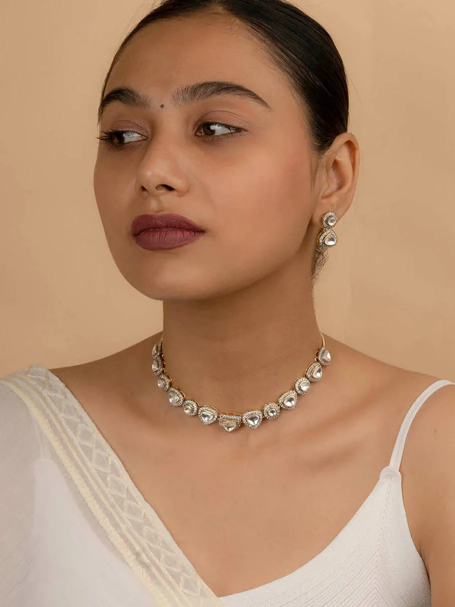 White Color Gold Plated Faux Polki Necklace Set - PK-S15