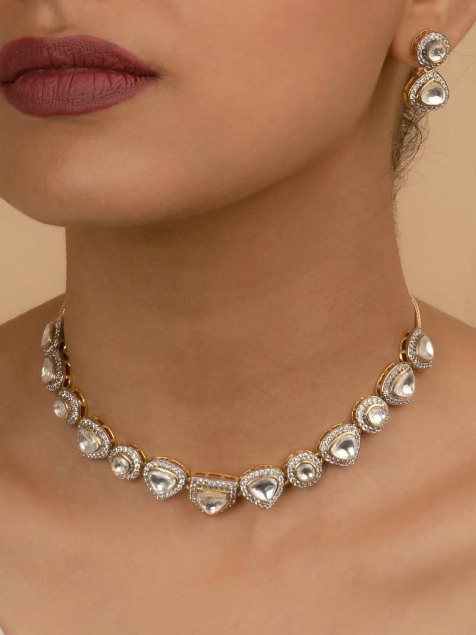 White Color Gold Plated Faux Polki Necklace Set - PK-S15