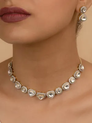 White Color Gold Plated Faux Polki Necklace Set - PK-S15