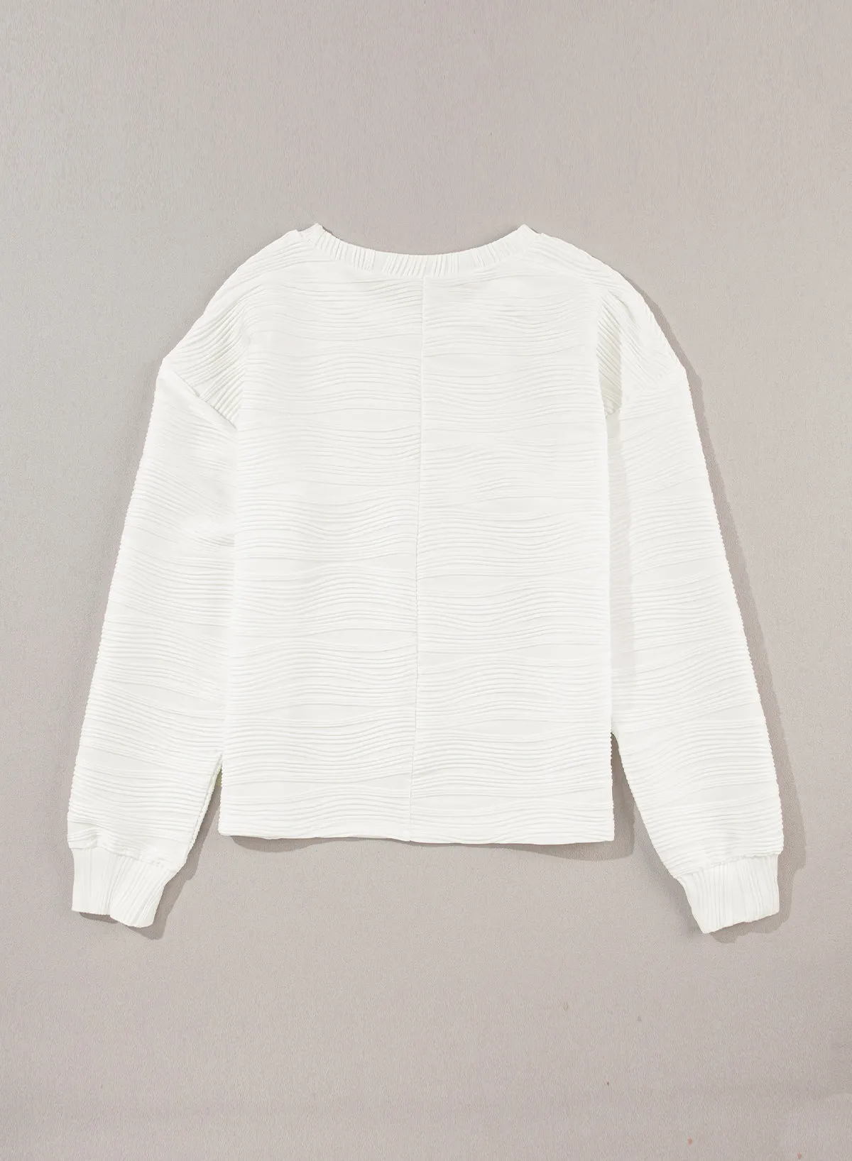 White Wavy Texture Drop Shoulder Long Sleeve Top