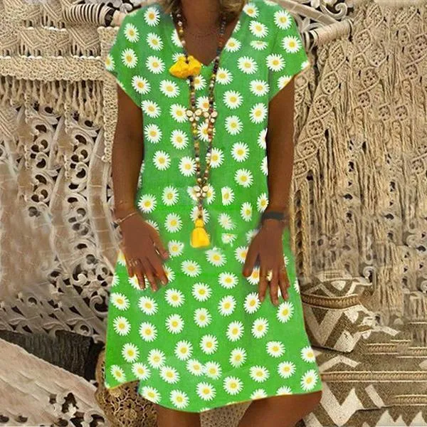 WOMEN  FLORAL PRINT V-NECKLINE DRESS