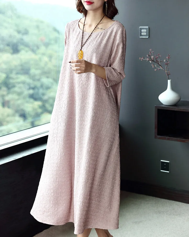 Women Plus Size Pure Color Elegant Loose Dresses Q16014
