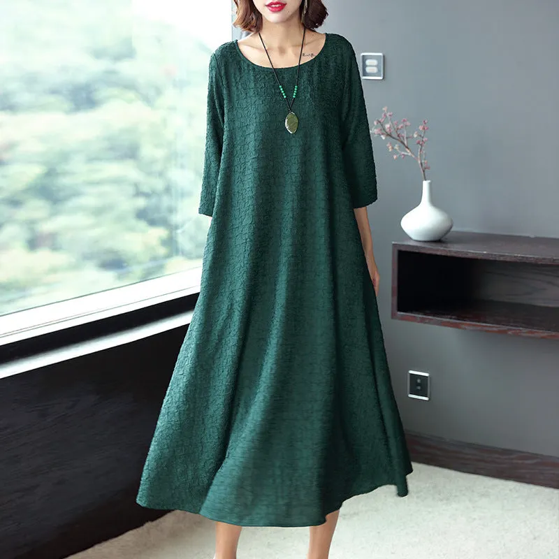 Women Plus Size Pure Color Elegant Loose Dresses Q16014