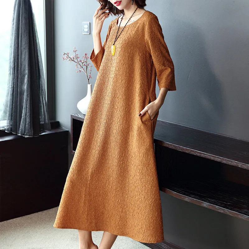 Women Plus Size Pure Color Elegant Loose Dresses Q16014