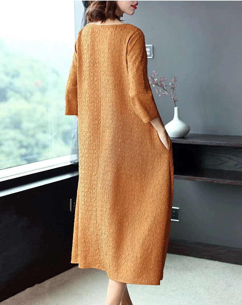 Women Plus Size Pure Color Elegant Loose Dresses Q16014