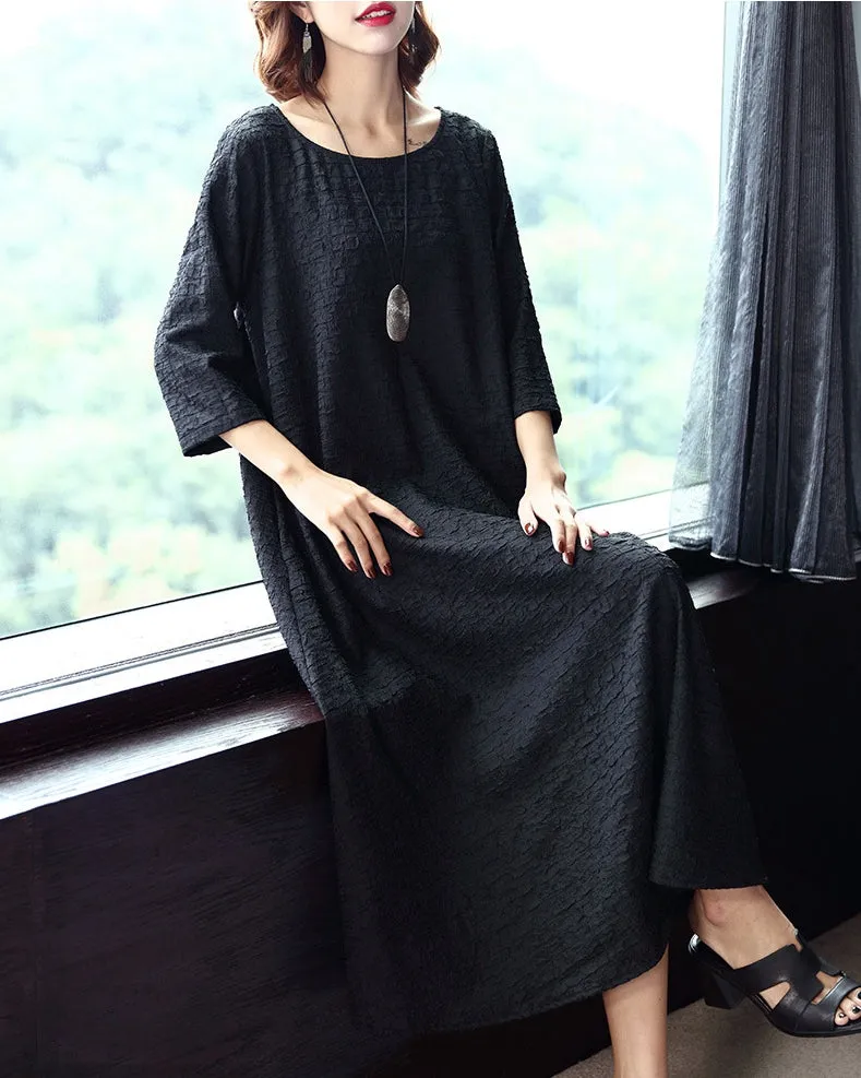 Women Plus Size Pure Color Elegant Loose Dresses Q16014