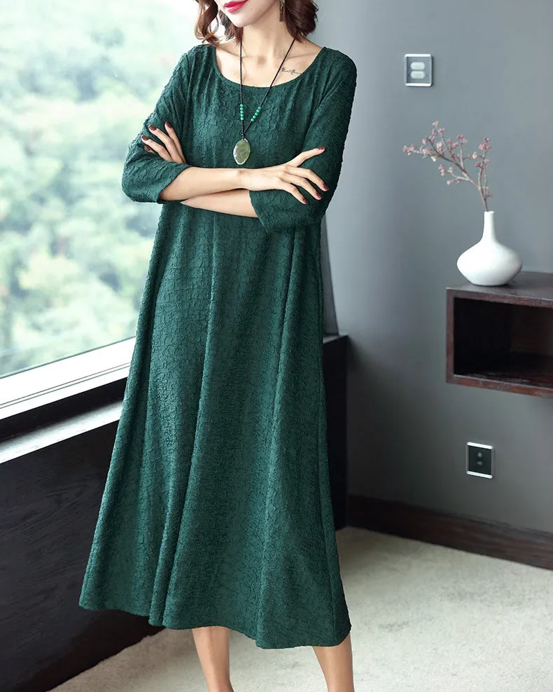 Women Plus Size Pure Color Elegant Loose Dresses Q16014