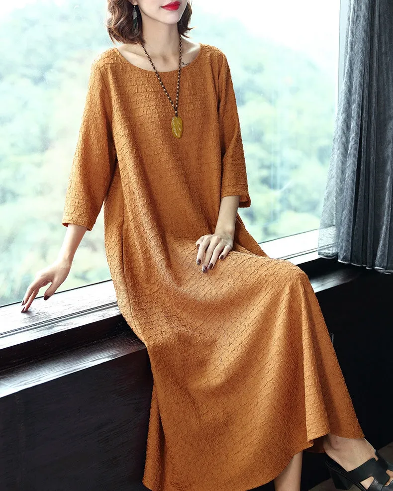Women Plus Size Pure Color Elegant Loose Dresses Q16014