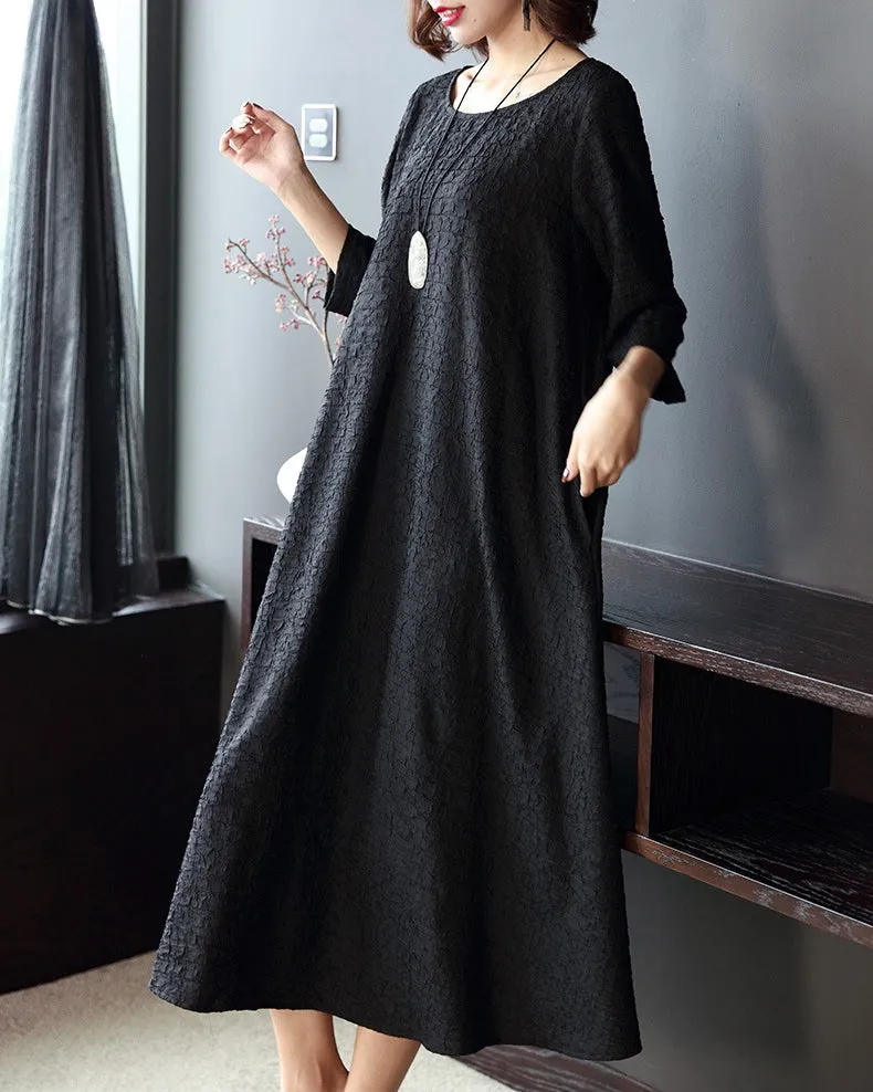 Women Plus Size Pure Color Elegant Loose Dresses Q16014