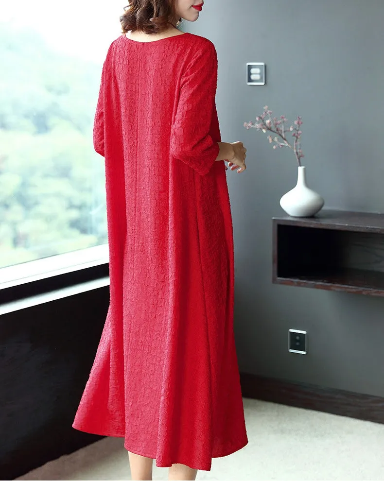 Women Plus Size Pure Color Elegant Loose Dresses Q16014