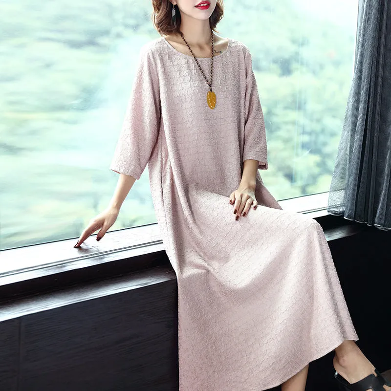 Women Plus Size Pure Color Elegant Loose Dresses Q16014