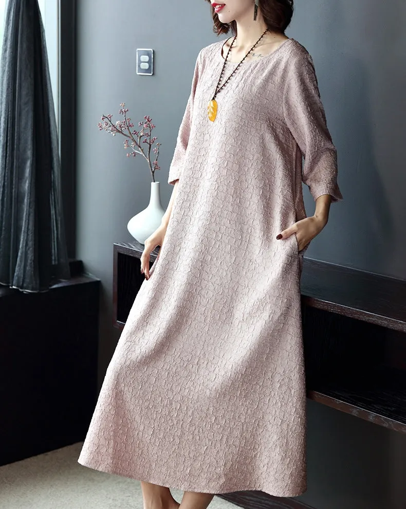 Women Plus Size Pure Color Elegant Loose Dresses Q16014
