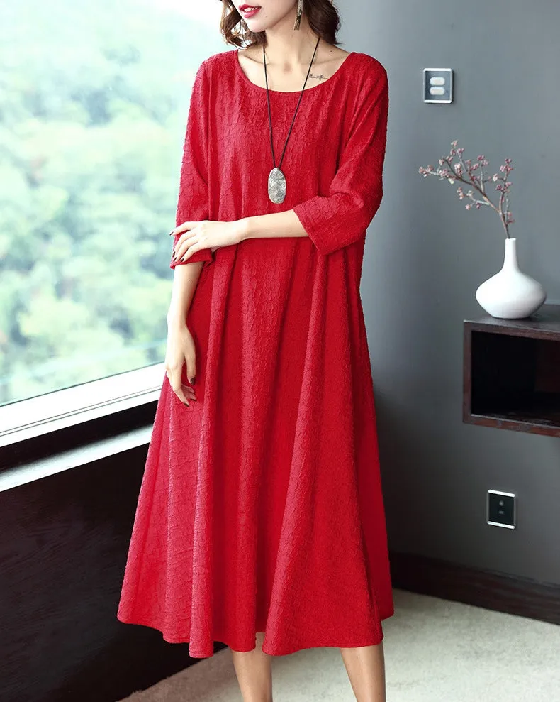 Women Plus Size Pure Color Elegant Loose Dresses Q16014