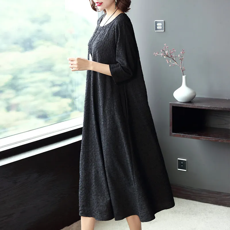Women Plus Size Pure Color Elegant Loose Dresses Q16014