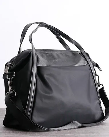 Womens Nylon Leather Gym Tote Bag Womens Black Nylon Gym Purse Nylon Work Shoulder Purse for Ladies
