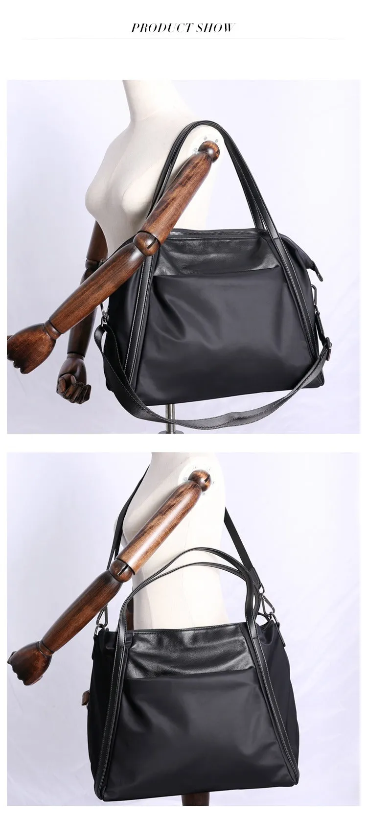 Womens Nylon Leather Gym Tote Bag Womens Black Nylon Gym Purse Nylon Work Shoulder Purse for Ladies