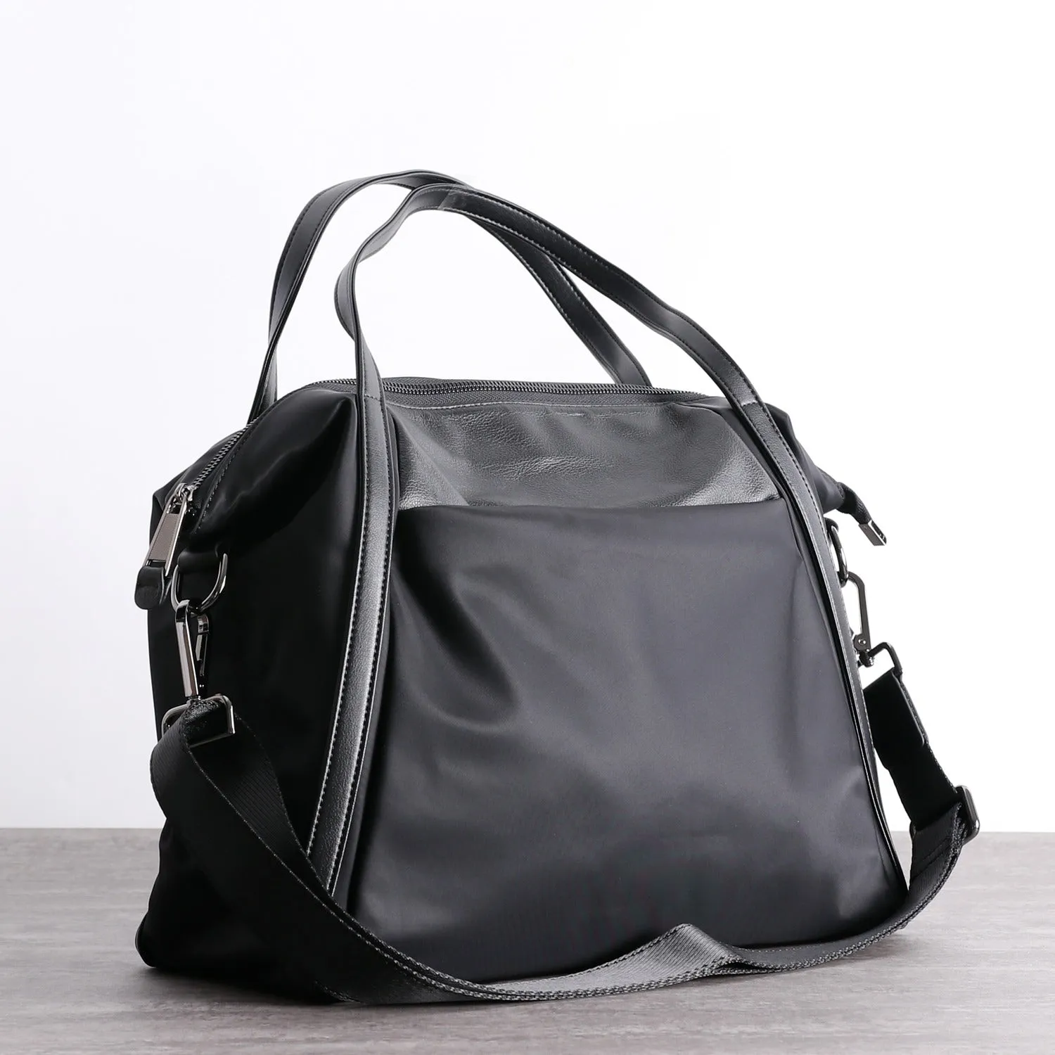 Womens Nylon Leather Gym Tote Bag Womens Black Nylon Gym Purse Nylon Work Shoulder Purse for Ladies