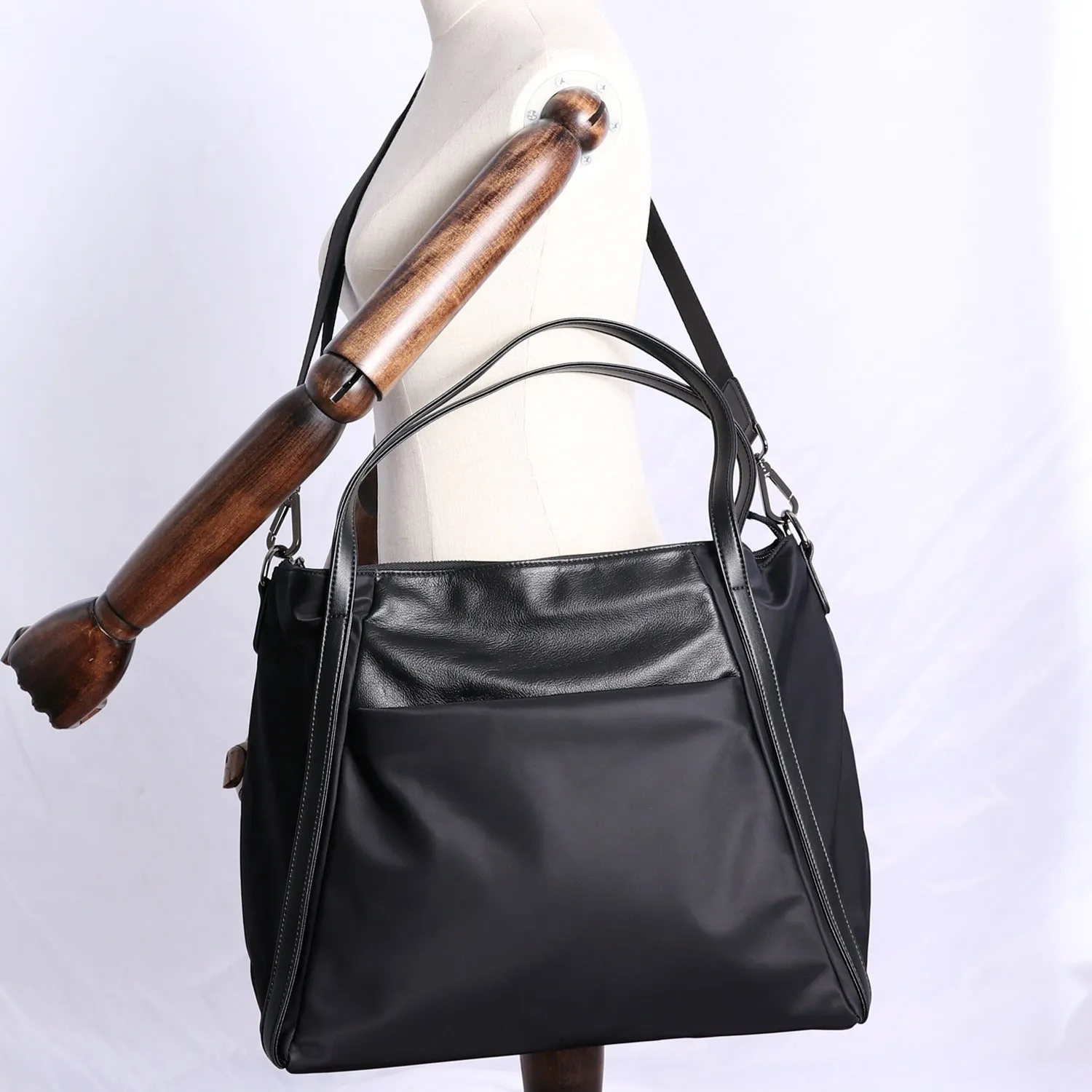 Womens Nylon Leather Gym Tote Bag Womens Black Nylon Gym Purse Nylon Work Shoulder Purse for Ladies
