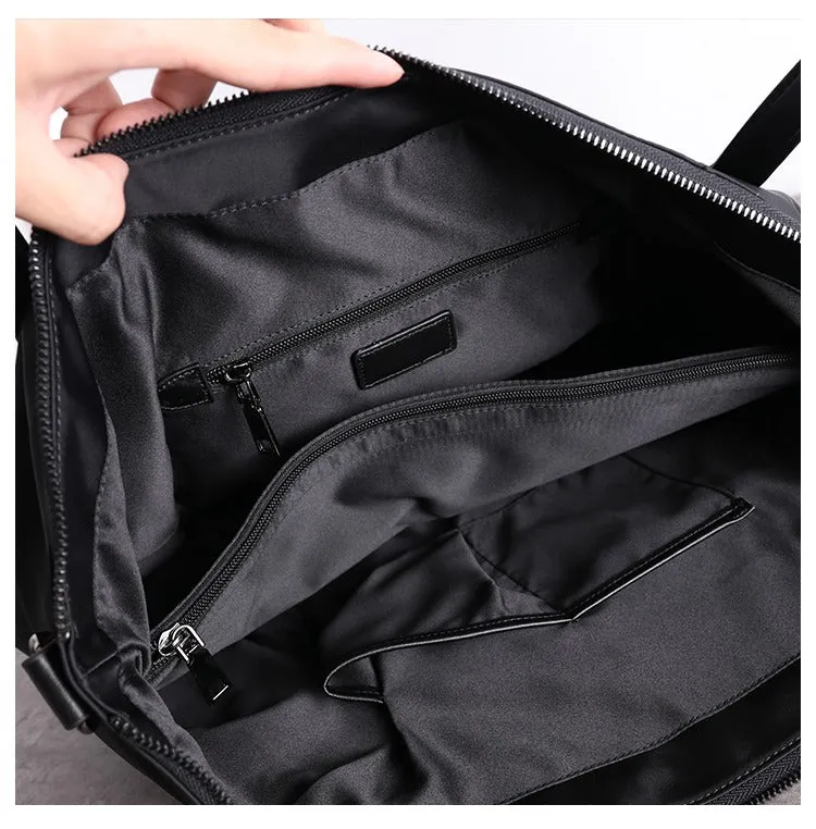 Womens Nylon Leather Gym Tote Bag Womens Black Nylon Gym Purse Nylon Work Shoulder Purse for Ladies