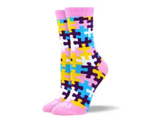 Women's Unique Pink Puzzle Socks