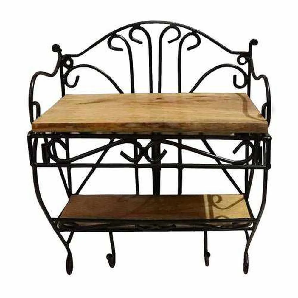 Wooden and Iron Wall Shelf for Set Top Box, Showpiece with Key Holder
