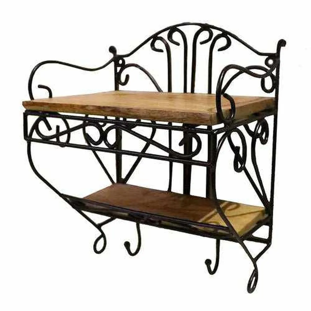 Wooden and Iron Wall Shelf for Set Top Box, Showpiece with Key Holder