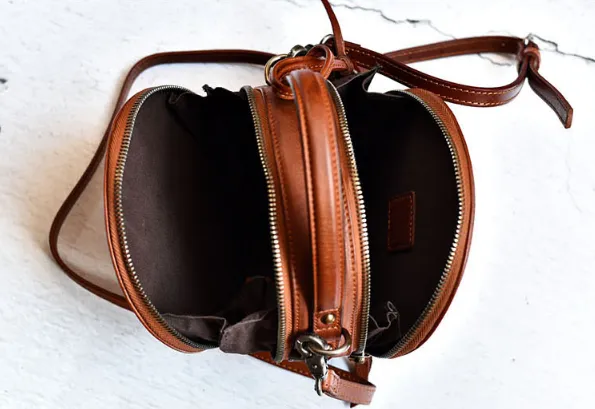 YAAGLE Female Personalized Real Leather Round Cross Body Bag YG8082
