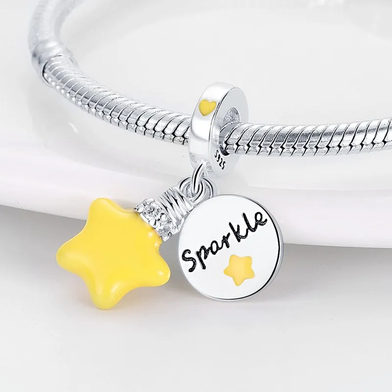 Yellow Star Luminous Charm Beads (Glows in the dark)