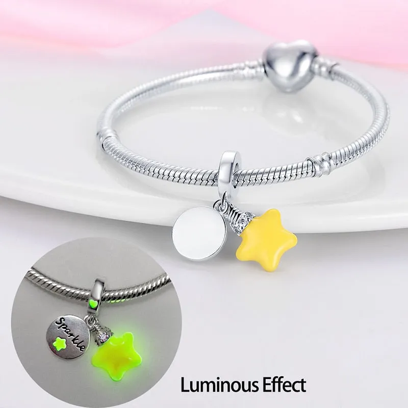 Yellow Star Luminous Charm Beads (Glows in the dark)